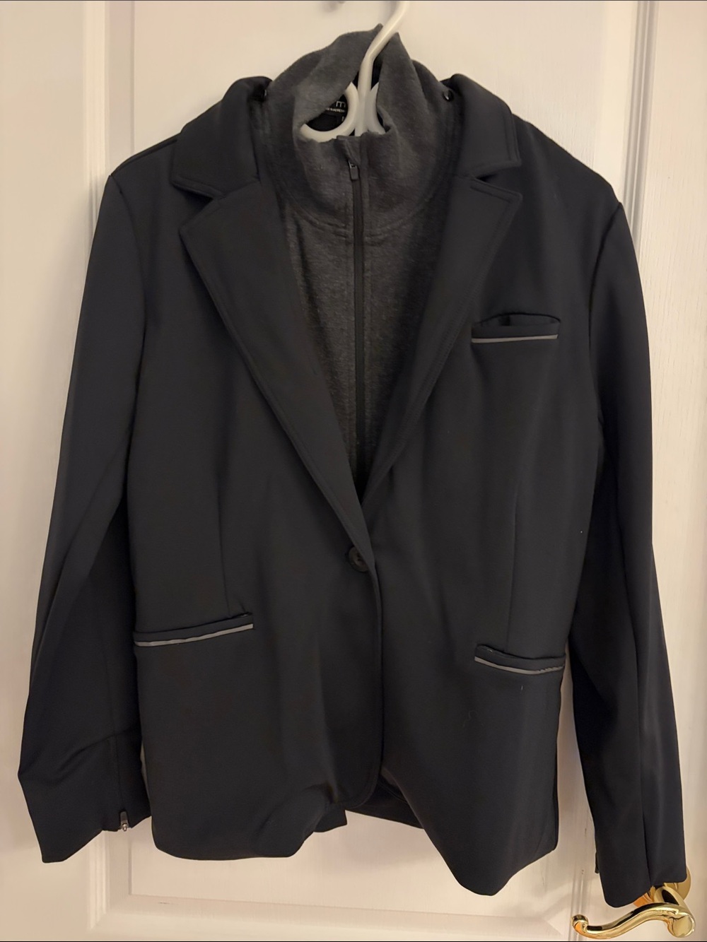 Women's Black Blazer Jacket with Inner Removable Zip-Up Layer